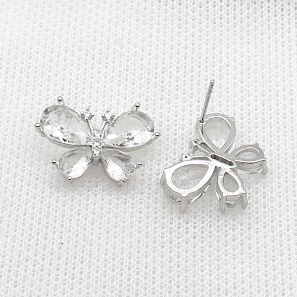 Copper Butterfly Stud Earring Pave Crystal Glass Platinum Plated