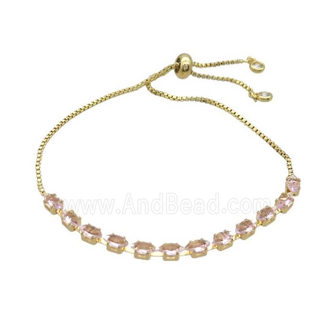 Copper Bracelet Pave Pink Crystal Glass Adjustable Gold Plated