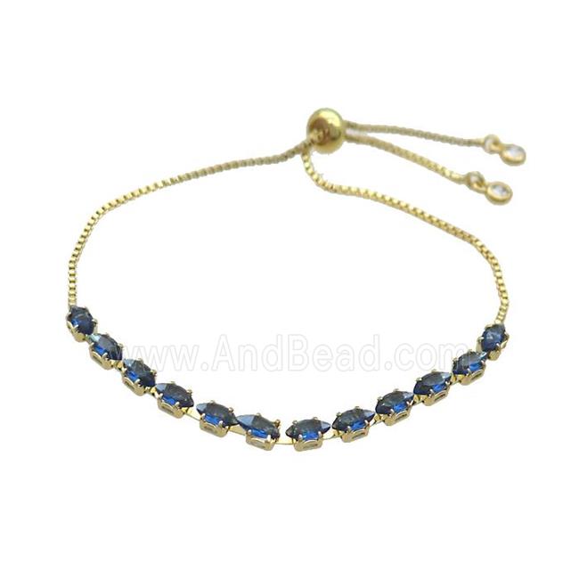 Copper Bracelet Pave Blue Crystal Glass Adjustable Gold Plated