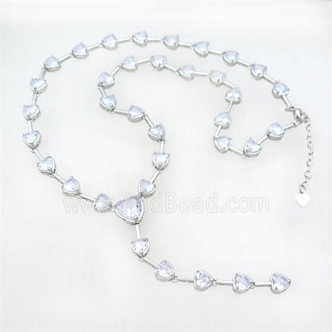 Copper Necklace Pave Zircon Heart Platinum Plated