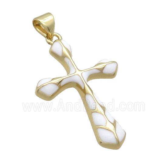 Copper Cross Pendant White Enamel Gold Plated
