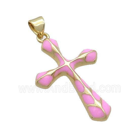 Copper Cross Pendant Pink Enamel Gold Plated