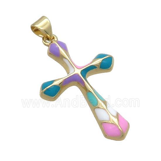 Copper Cross Pendant Multicolor Enamel Gold Plated