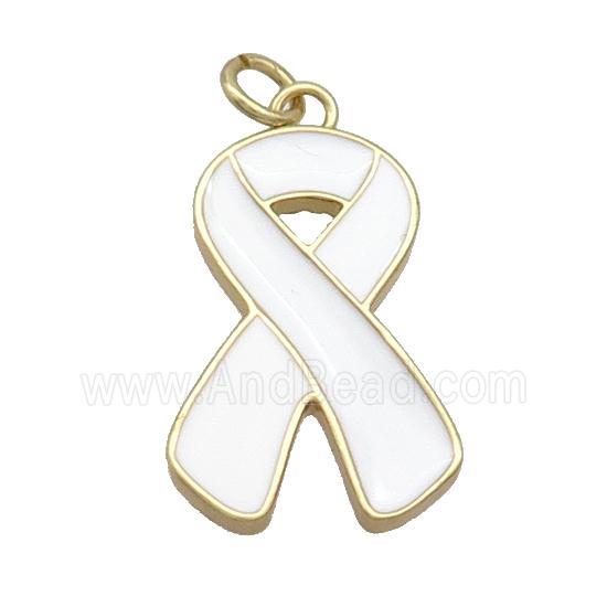 Copper Awareness Ribbon Pendant White Enamel Gold Plated