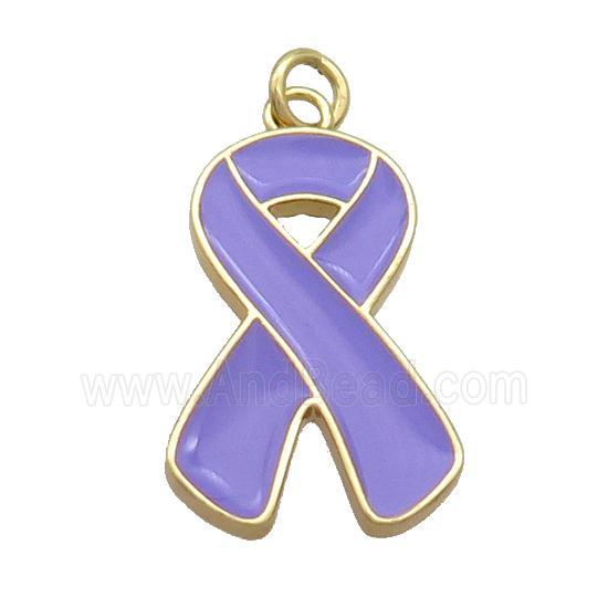 Copper Awareness Ribbon Pendant Lavender Enamel Gold Plated