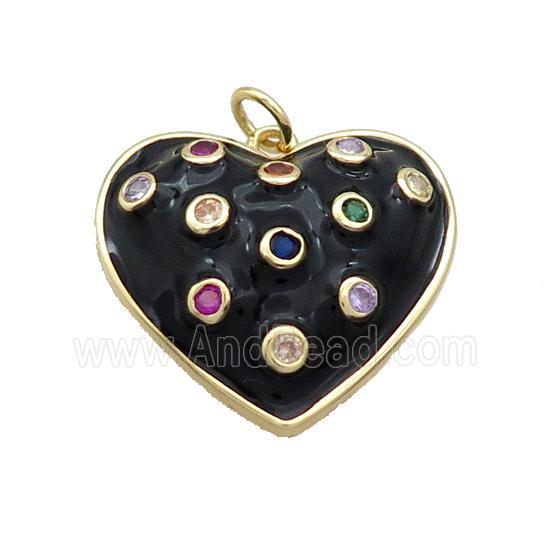 Copper Heart Pendant Pave Zircon Black Enamel Gold Plated