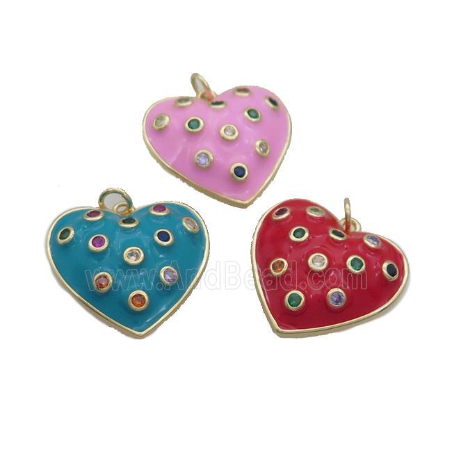Copper Heart Pendant Pave Zircon Enamel Gold Plated Mixed Color