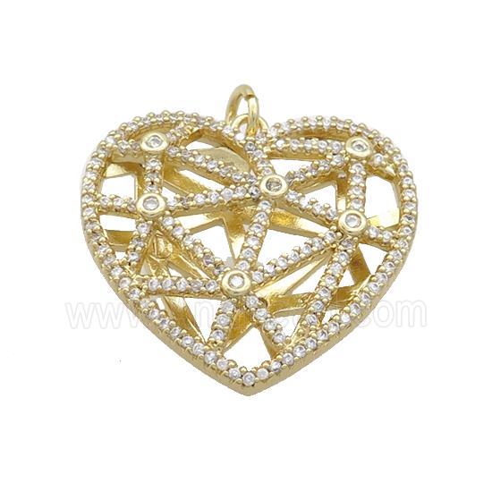Copper Heart Pendant Pave Zircon Hollow Gold Plated