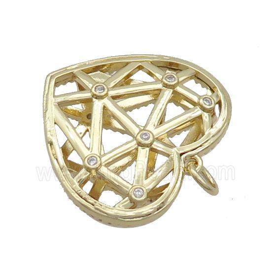 Copper Heart Pendant Pave Zircon Hollow Gold Plated