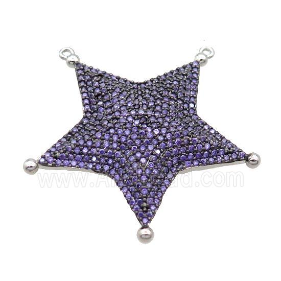 Copper Star Pendant Pave Purple Zircon 2loops Platinum Plated
