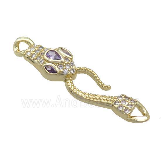 Copper Snake Connector Pave Zircon Purple Gold Plated