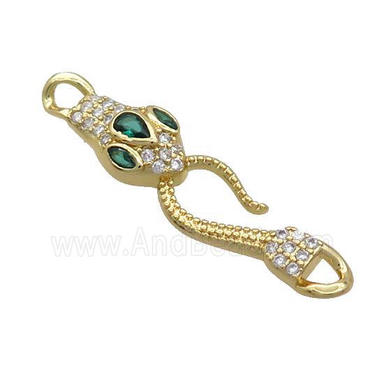 Copper Snake Connector Pave Zircon Green Gold Plated
