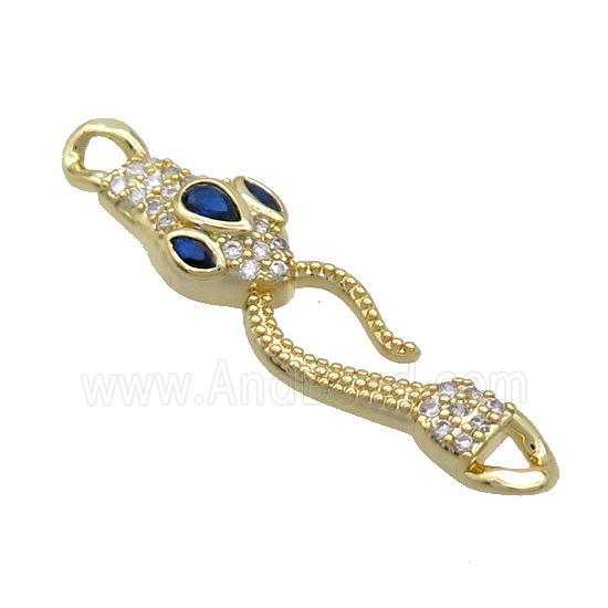 Copper Snake Connector Pave Zircon Blue Gold Plated