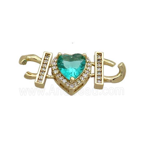 Copper Heart Pendant Pave Green Crystal Glass Gold Plated