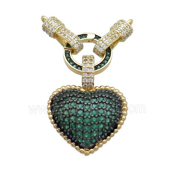 Copper Heart Pendant Pave Green Zircon 2loops Gold plated