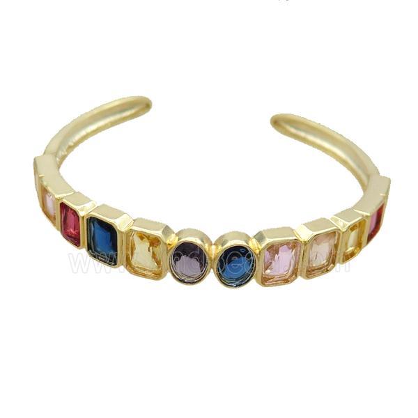 Copper Bangle Pave Zircon Multicolor Gold Plated