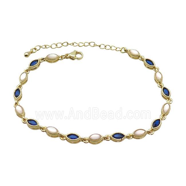 Copper Bracelets Pave Zirocn Blue Eye Gold Plated