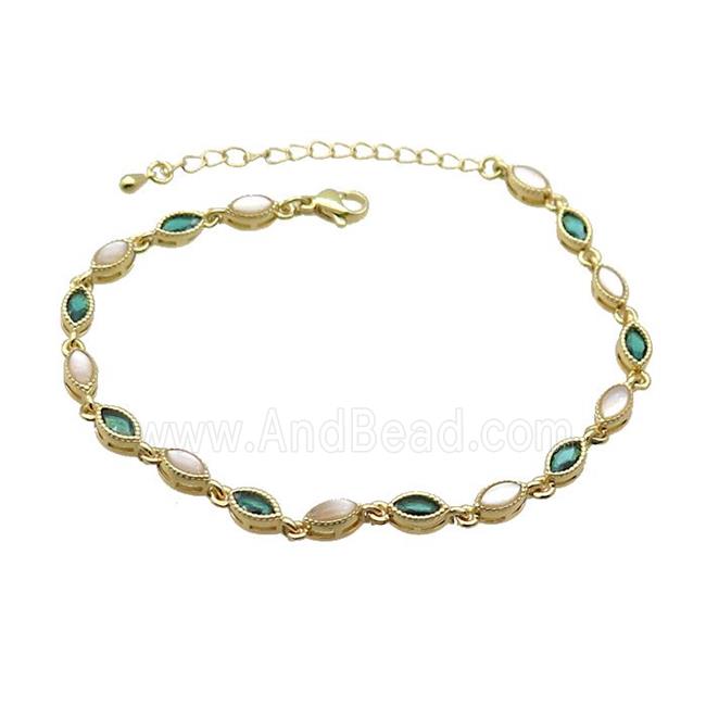 Copper Bracelets Pave Zirocn Green Eye Gold Plated