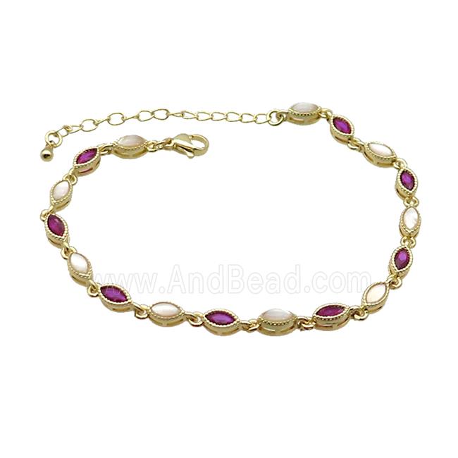 Copper Bracelets Pave Zirocn Fuchsia Eye Gold Plated