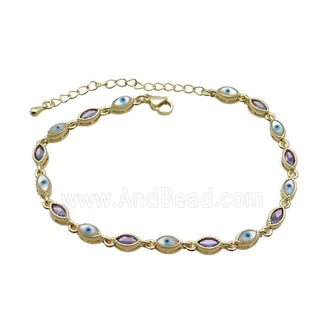Copper Bracelets Pave Purple Zirocn Evile Eye Gold Plated