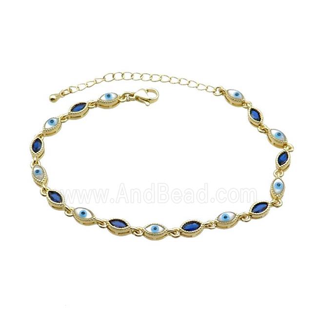 Copper Bracelets Pave Blue Zirocn Evile Eye Gold Plated