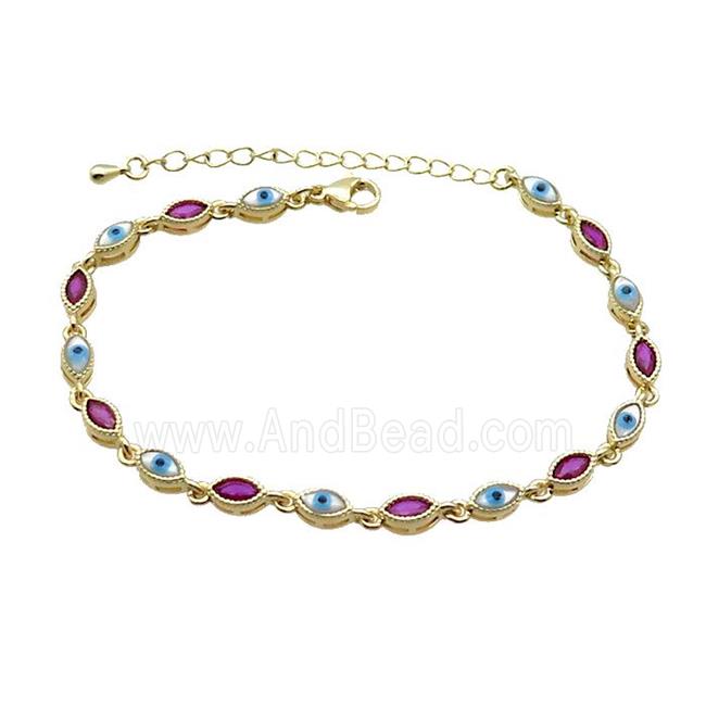 Copper Bracelets Pave Fuchsia Zirocn Evile Eye Gold Plated