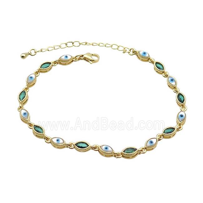 Copper Bracelets Pave Green Zirocn Evile Eye Gold Plated