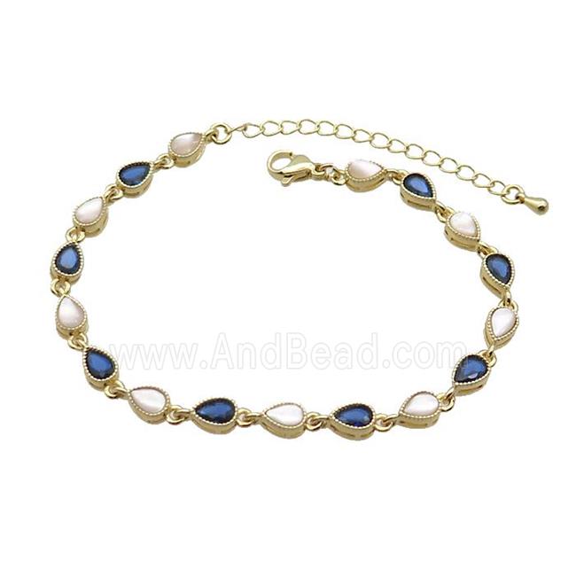 Copper Bracelets Pave Blue Zirocn Teardrop Gold Plated