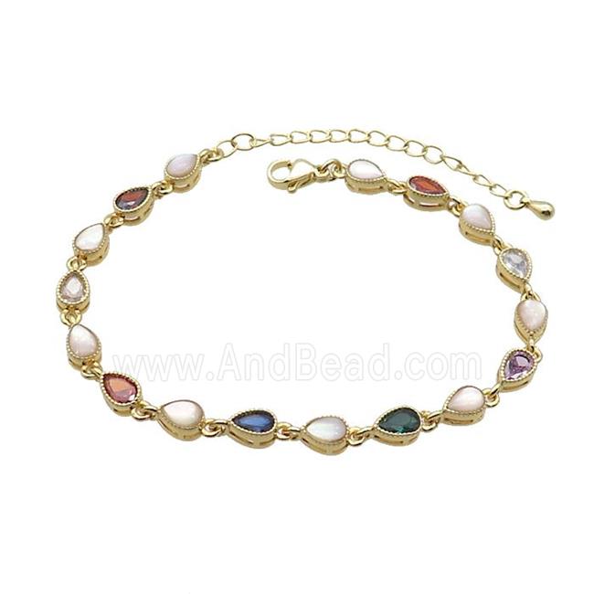 Copper Bracelets Pave Multicolor Zirocn Teardrop Gold Plated