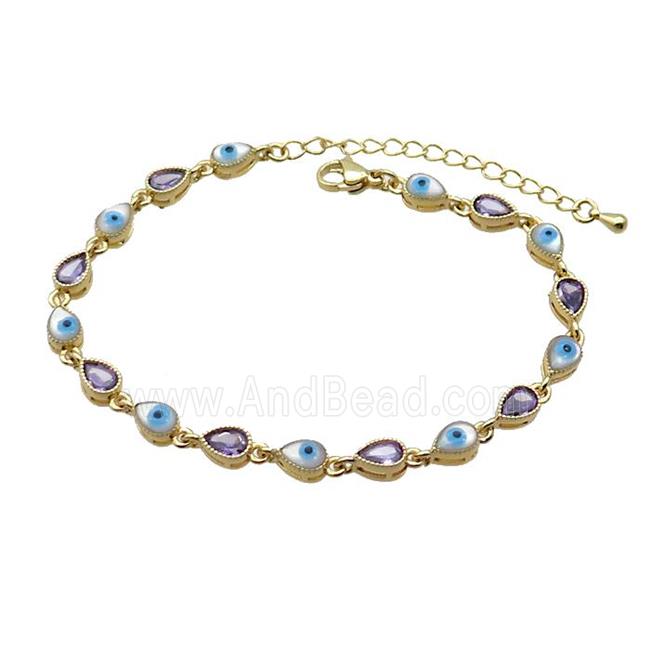 Copper Bracelets Pave Purple Zirocn Teardrop Evil Eye Gold Plated
