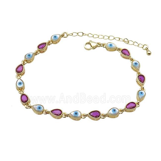 Copper Bracelets Pave Fuchsia Zirocn Teardrop Evil Eye Gold Plated