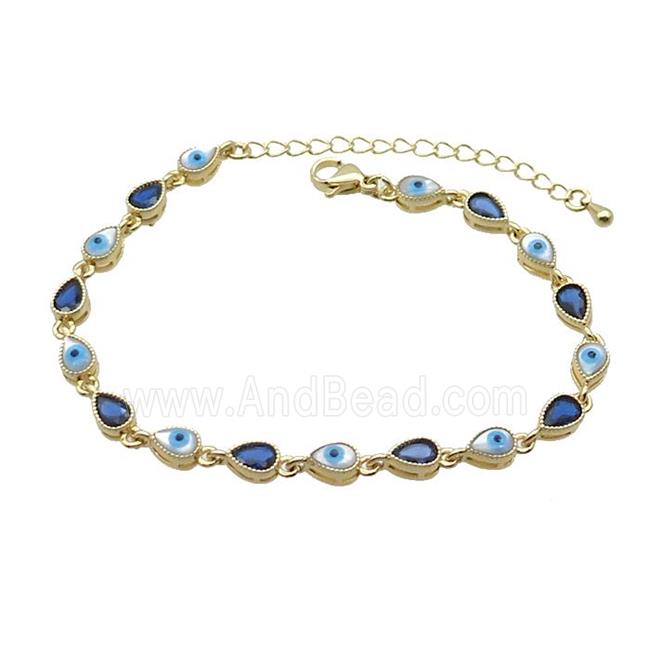 Copper Bracelets Pave Blue Zirocn Teardrop Evil Eye Gold Plated