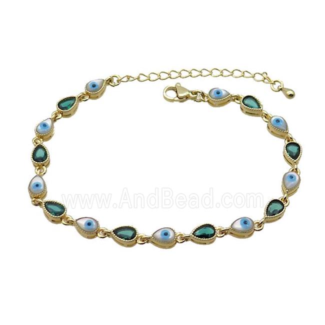 Copper Bracelets Pave Green Zirocn Teardrop Evil Eye Gold Plated