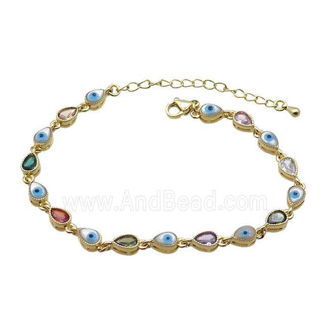 Copper Bracelets Pave Multicolor Zirocn Teardrop Evil Eye Gold Plated