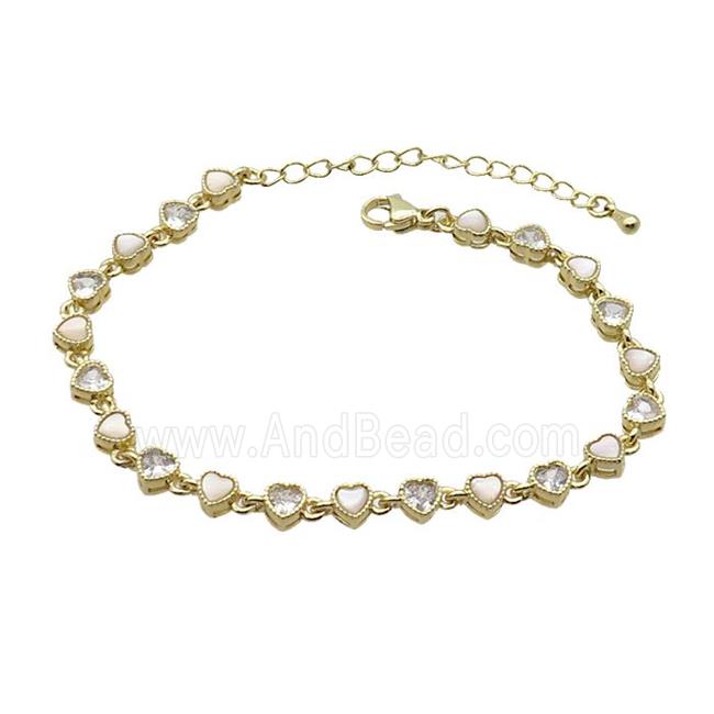 Copper Bracelets Pave Zirocn Heart Gold Plated