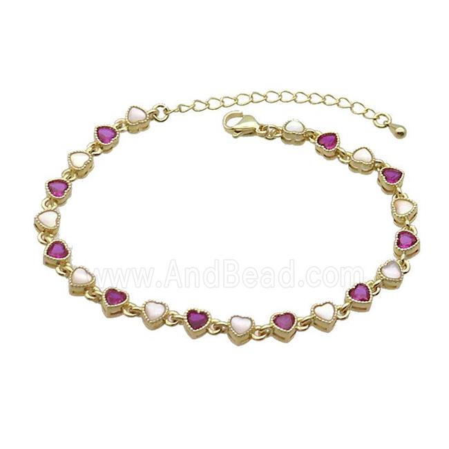 Copper Bracelets Pave Fuchsia Zirocn Heart Gold Plated