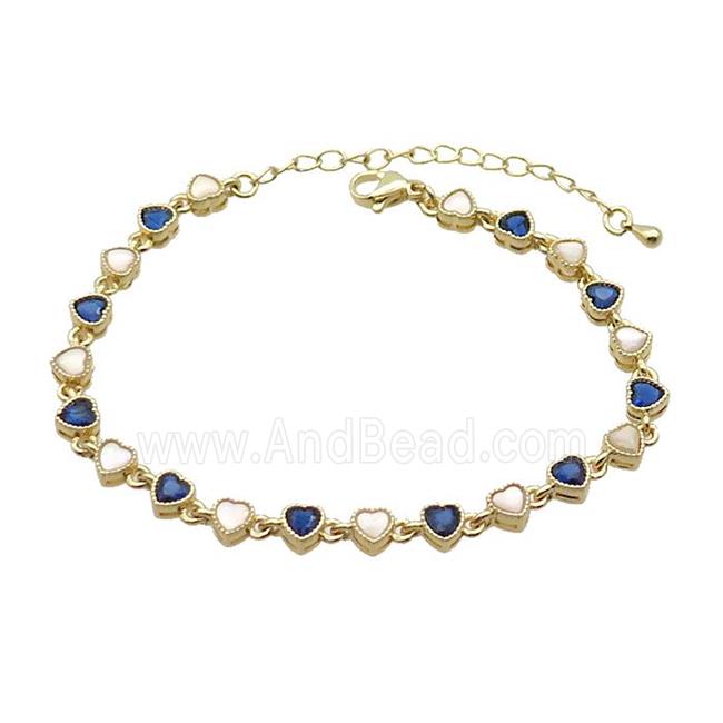 Copper Bracelets Pave Blue Zirocn Heart Gold Plated