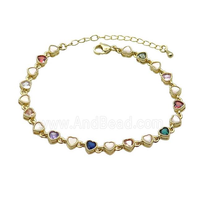 Copper Bracelets Pave Multicolor Zirocn Heart Gold Plated