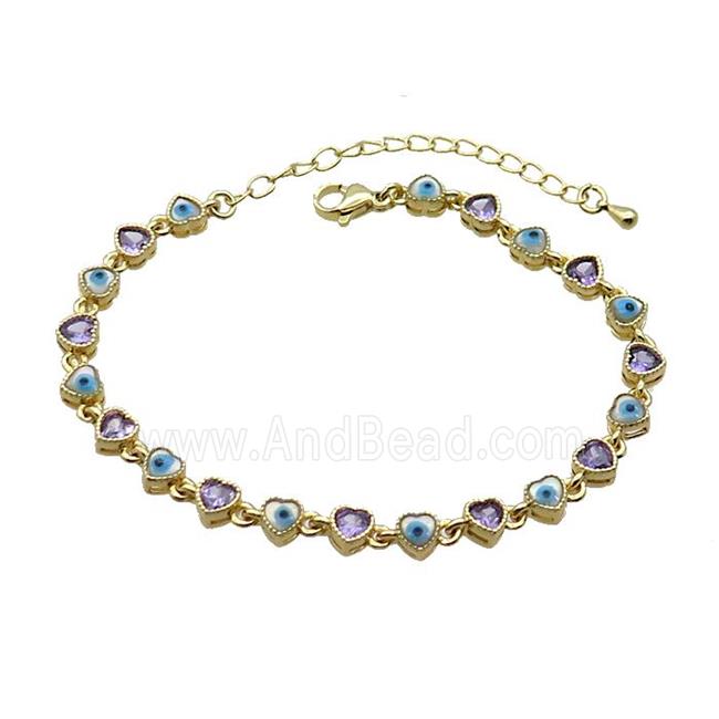 Copper Bracelets Pave Purple Zirocn Heart Evil Eye Gold Plated