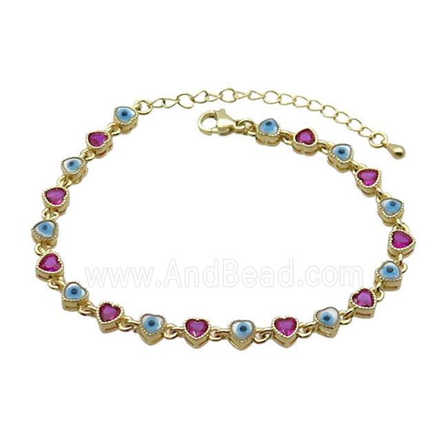 Copper Bracelets Pave Fuchsia Zirocn Heart Evil Eye Gold Plated