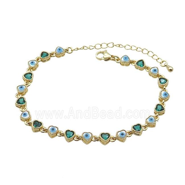 Copper Bracelets Pave Green Zirocn Heart Evil Eye Gold Plated