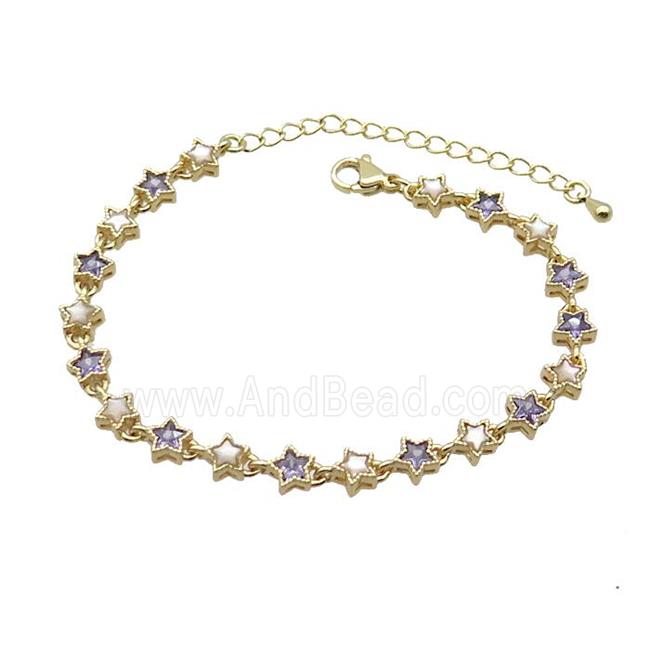 Copper Bracelets Pave Purple Zirocn Star Gold Plated