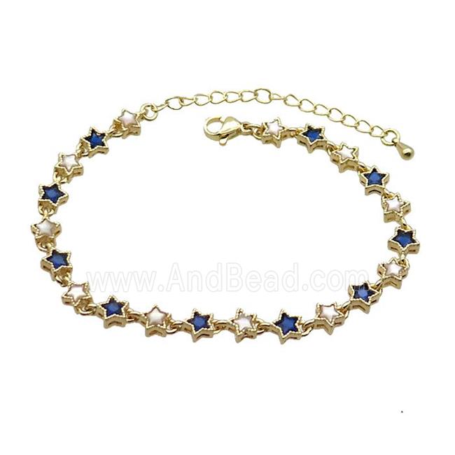 Copper Bracelets Pave Blue Zirocn Star Gold Plated
