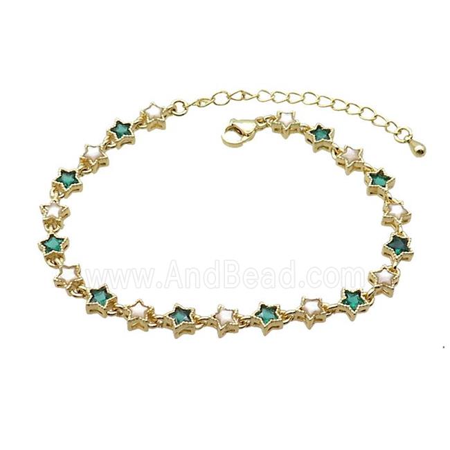 Copper Bracelets Pave Green Zirocn Star Gold Plated