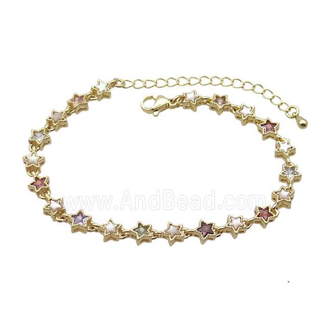 Copper Bracelets Pave Multicolor Zirocn Star Gold Plated
