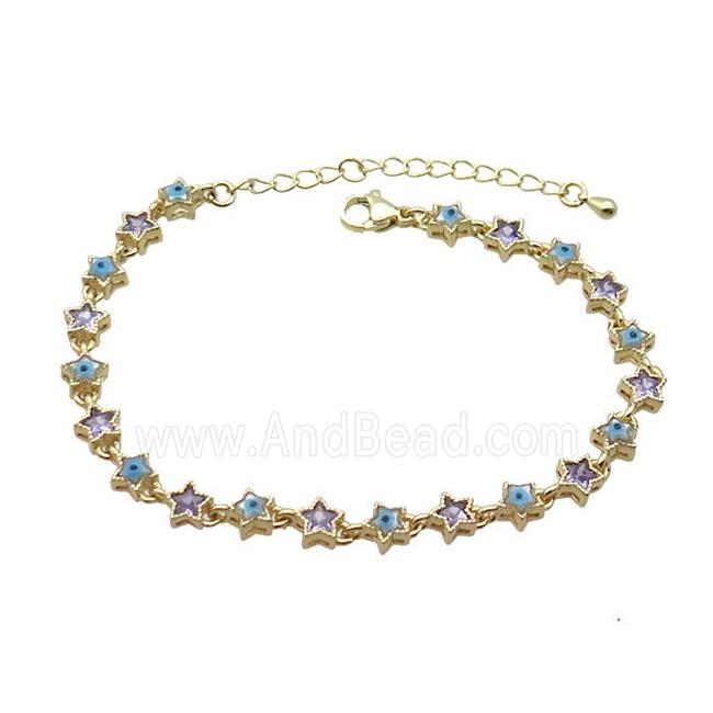 Copper Bracelets Pave Purple Zirocn Star Evil Eye Gold Plated