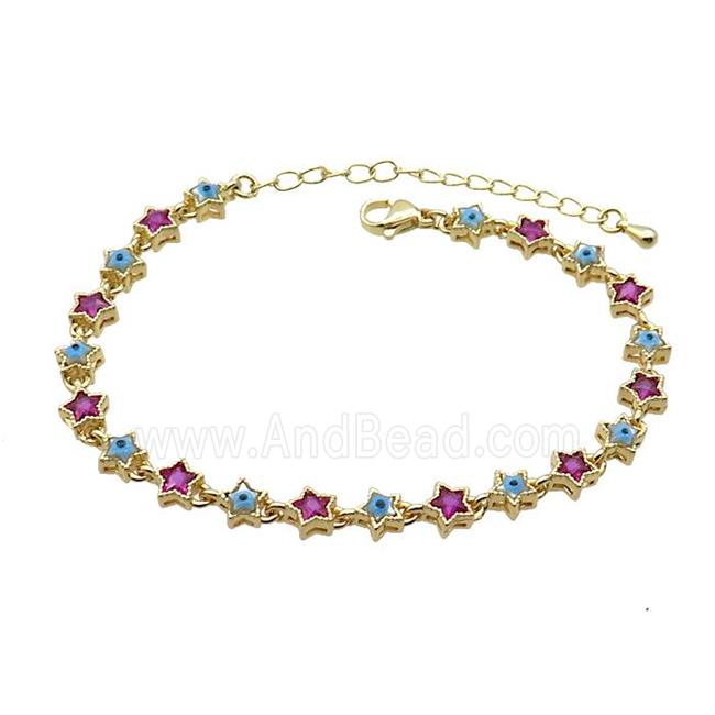 Copper Bracelets Pave Fuchsia Zirocn Star Evil Eye Gold Plated