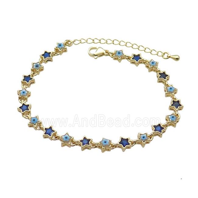 Copper Bracelets Pave Blue Zirocn Star Evil Eye Gold Plated