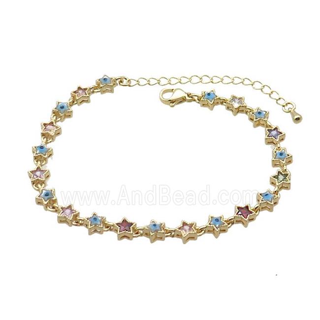 Copper Bracelets Pave Multicolor Zirocn Star Evil Eye Gold Plated