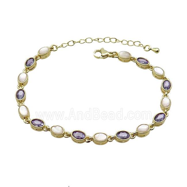 Copper Bracelets Pave Purple Zirocn Oval Gold Plated